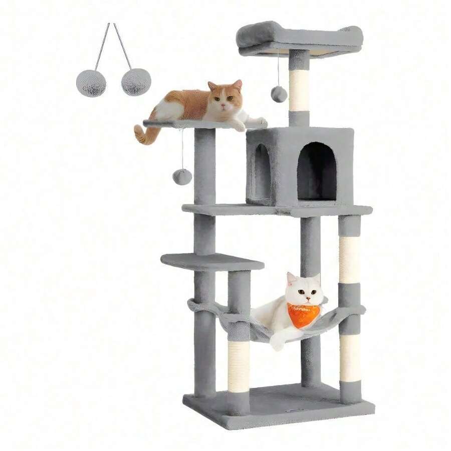 Árbol Para Gatos Con 4 Postes Rascadores Color Gris - Gris - Ver 1