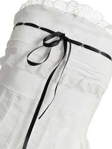 蕾丝边抹胸露脐上衣，性感白色蝴蝶结裹胸背心，夏季外套 - 白色 - 查看 8