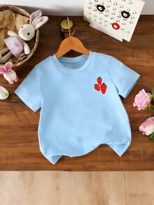 Áo thun ngắn tay cổ tròn in họa tiết ngộ nghĩnh dành cho bé gái, kiểu dáng thường ngày, thích hợp mặc mùa hè. - Màu xanh nhạt - Xem 5