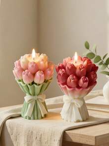 3D郁金香花束硅胶模具，带蝴蝶结设计，多用途模具，适用于香薰蜡烛、肥皂、树脂和石膏工艺品，可重复使用，易脱模，DIY工艺模具，家居装饰和节日礼物 - A - 查看 4