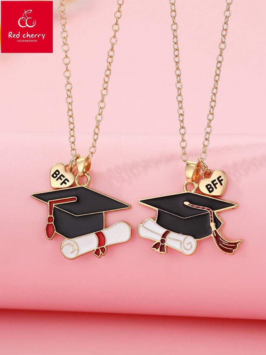 2件套毕业典礼礼物,学士帽、毕业证书、花朵吊坠,适合日常佩戴、送礼、节日佩戴 - 彩色 - 查看 1