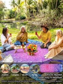 1pc New Outdoor Waterproof Anti-Sand Digital Printed Picnic Mat/Beach Towel, Fashionable And Fresh Pattern, Suitable For Camping And Picnics (100g Fabric Weight) - Multicolor - View 4