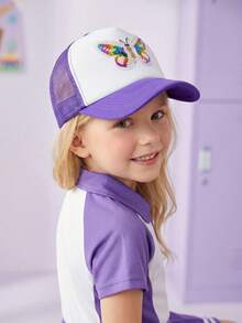 1pc Girls' Purple Sequin Butterfly Mesh Brimmed Baseball Cap, Breathable & Comfortable, Suitable For Summer Running, Golf, Hiking, Outdoor Sports, Adjustable Strap - 1PC - View 4