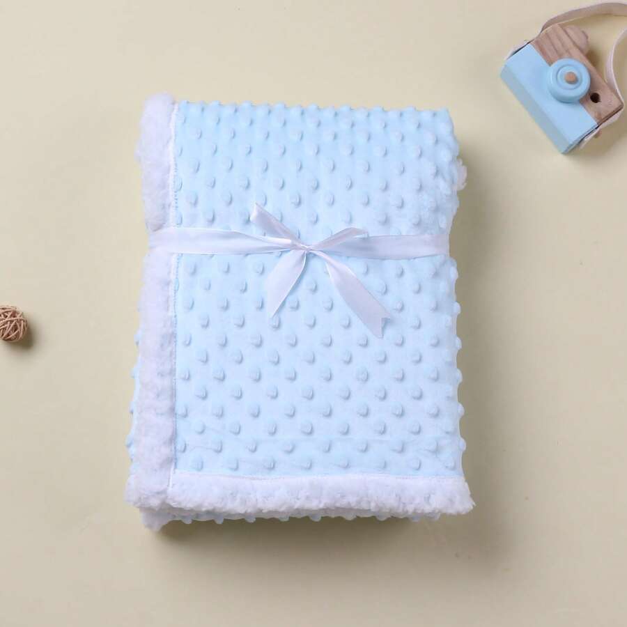 1pc Double Layer Baby Blanket, Dotted Fleece Tactile Blanket, Stroller Blanket For Spring/Autumn - Blue - View 1