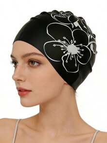 Printed Silicone Swimming Cap - Highly Elastic Silicone Swimming Cap - Suitable For Outdoor Water Sports, Durable Swimming Accessory - Ear Protection, Suitable For Long Curly Hair - Adult Training, Beach Essential, Beach Accessory, Ideal For Pool Floats - Multicolor - View 4