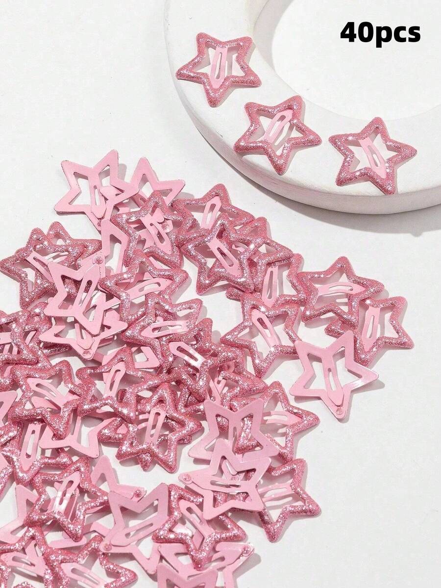 10/20/40 piezas Pinzas para el cabello de moda básicas con estrellas rosas para mujeres - Rosa - Ver 1