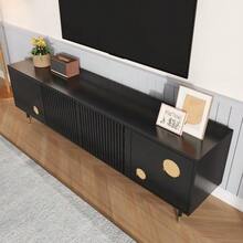 TV-Schrank, TV-Möbel mit Gitterstruktur, versteckten Griffen, Golddekor. Wohnzimmermöbel. Zwei Turen aus Massivholz - nero - Visualizzare 5