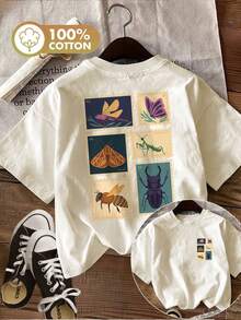 Spring/Summer Fashion[Double-Sided Print]Women's Pure Cotton T-Shirt, Vintage Style, Stamp, Insect, Dragonfly, Butterfly, Bee Print, Casual, Round Neck, Short Sleeve, Spring/Summer Top. Plus-Size Friendly, Cute Top, Y2K Retro Style, Oversized Fit. Soft And Gentle On The Skin, - 綠色 - 查看 7