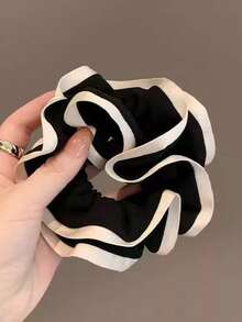 1pc French Style Black & White Scrunchie, Suitable For Daily Wear - Black and White - View 5