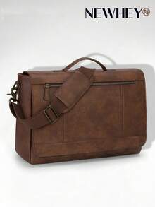 NEWHEY Bolso de mensajero de cuero para hombres, bolso para portátil de 15.6 pulgadas, maletín vintage, bolso grande para computadora, bolso bandolera para la universidad, el trabajo, los negocios y la oficina - Marrón - Ver 13