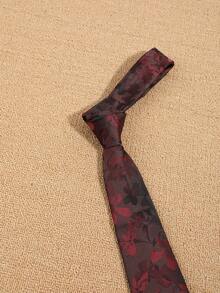 1条酒红色花卉提花领带 - 紅棕色 - 查看 2