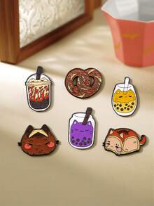1/6pcs Cute Realistic Food Brooch, Pearl Milk Tea & Bread Cat Design, Adorable & Versatile, Each Piece Adds A Gentle, Relaxed Touch To Your Outfit - Multicolor - View 15