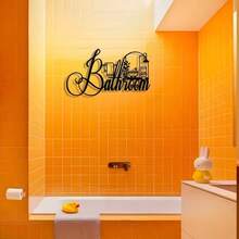 1 Piece Of Elegant And Simple Bathroom Metal Sign, Iron Metal Wall Art, Classic Style, Suitable For Home Decoration, Office, Home, Bedroom, Courtyard, Kitchen, Bathroom Decoration, Housewarming Gift, Bathroom Indoor Wall Hanging, Removable And Reusable - Multicolor - View 2