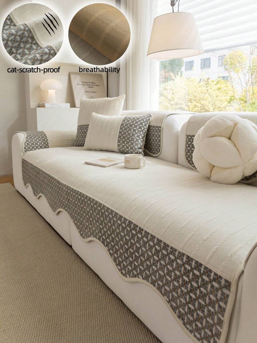 1pc Irregular Chenille Sofa Cushion Cover, Minimalist Sofa Slipcover, All-Season Universal Sofa Blanket, Non-Slip Anti-Dust Fixed Sofa Cover, Wrinkle-Resistant, Breathable, Soft-Textured, Sofa Protection, Machine Washable, Non-Deformable, Fade-Resistant, Durable, Anti-Pet Scratch, Anti-Stain, Sofa Makeover, Sofa Decor, Enhance Ambiance, Fits 1-4 Seater, L-Shaped Sofa