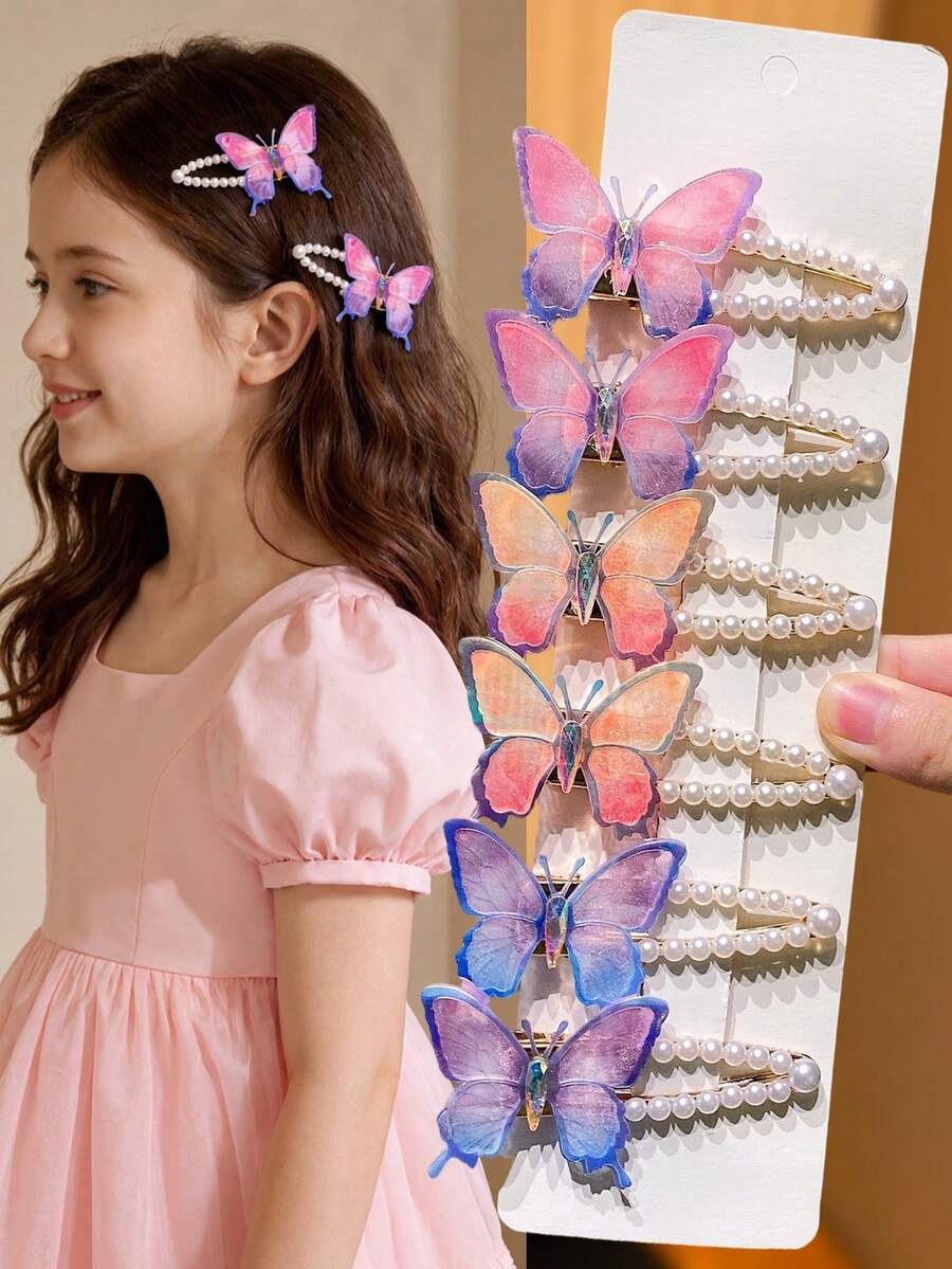 2 chiếc kẹp tóc hình bướm đính ngọc trai giả, màu sắc chuyển sắc Y2K, phụ kiện tóc tua rua thanh thoát, phù hợp cho đám cưới và sử dụng hàng ngày, món quà hoàn hảo cho các cô gái dễ thương, thích hợp cho các lễ hội âm nhạc, lễ trao giải ở trường, đi học và dự tiệc, quà sinh nhật cho tuổi teen, kẹp tóc hình bướm nhẹ, kẹp tóc hình bướm chuyển sắc.