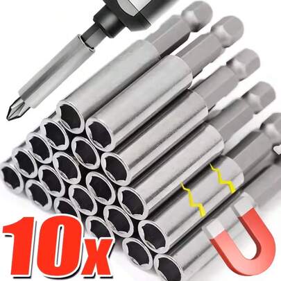5pcs 1/4" Strong Magnetic Bit Holder Extension, Carbon Steel Screwdriver Hex Shank Extender, Magnetic Bit Adapter, For Securing Screwdriver Bits, Magnetic Driver, Electric Screwdriver Accessories