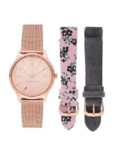 Juicy Couture Đồng hồ đeo tay cổ điển sang trọng dành cho nữ, đồng hồ đeo tay lưới dành cho nữ với 2 dây đeo có thể thay thế JC-1004RINT