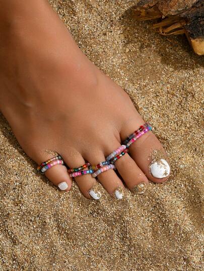 10 قطعة من خواتم الأصابع الزجاجية المخرزة بطراز بوهيمي، خيط مطاطي، مناسبة للاستخدام اليومي للنساء، الحفلات، العطلات (حجم وألوان الخرز عشوائية)