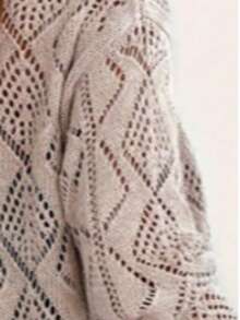 Áo khoác cardigan dài tay thanh lịch dành cho nữ, chất liệu polyester dệt kim hơi xuyên thấu, kiểu dáng mở phía trước, chi tiết vạt áo ôm sát. - Màu be - Xem 9