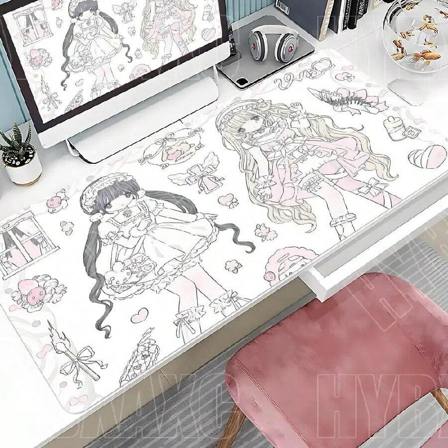 Anime Cute Angel Girls Mouse Pad 80x30 White Laptop Gaming Desk Mat PC Kawaii Gamer Cabinet Mousepad 120x60 Keyboard Pink Carpet(6).Jpg - 查看 1