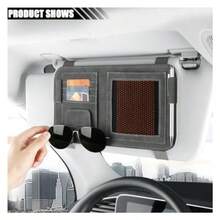 Organizador de visera para coche soporte para tarjetas de piel soporte multifuncional para documentos con clip de lentes de sol organizador universal para el interior del coche para licencia de - Grande Gris - Ver 6