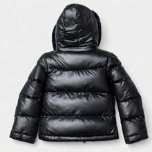 Jaqueta Puffer Infantil Feminina Com Capuz E Pelo Tamanhos 1 2 3 Bobojaco - Preto - Visão 3