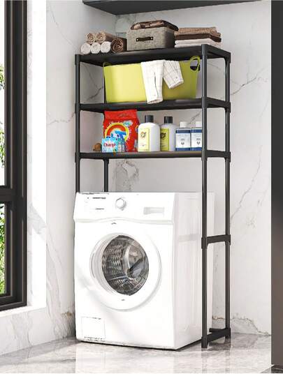 1pc 2-3 Tier Bathroom Storage Rack, Multifunctional Laundry Room Organizer Shelf, Space-Saving Floor-Standing Rack, Sturdy Plastic Shelves With 16mm Thick Welded Metal Frame, Durable Bathroom Accessories Holder, Easy Assembly, Practical Home Storage Solution