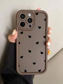 1pc Cute Black Heart Fashion Minimalist Anti-Slip Anti-Fall Shockproof Durable Lightweight Phone Case Black And Brown Heart Phone Case Cute. Compatible With IPhone17/17Pro/17ProMax/16/16Pro/16ProMax/15/14/13/12/11 Models Spring Gift Birthday Party - Brown - View 1