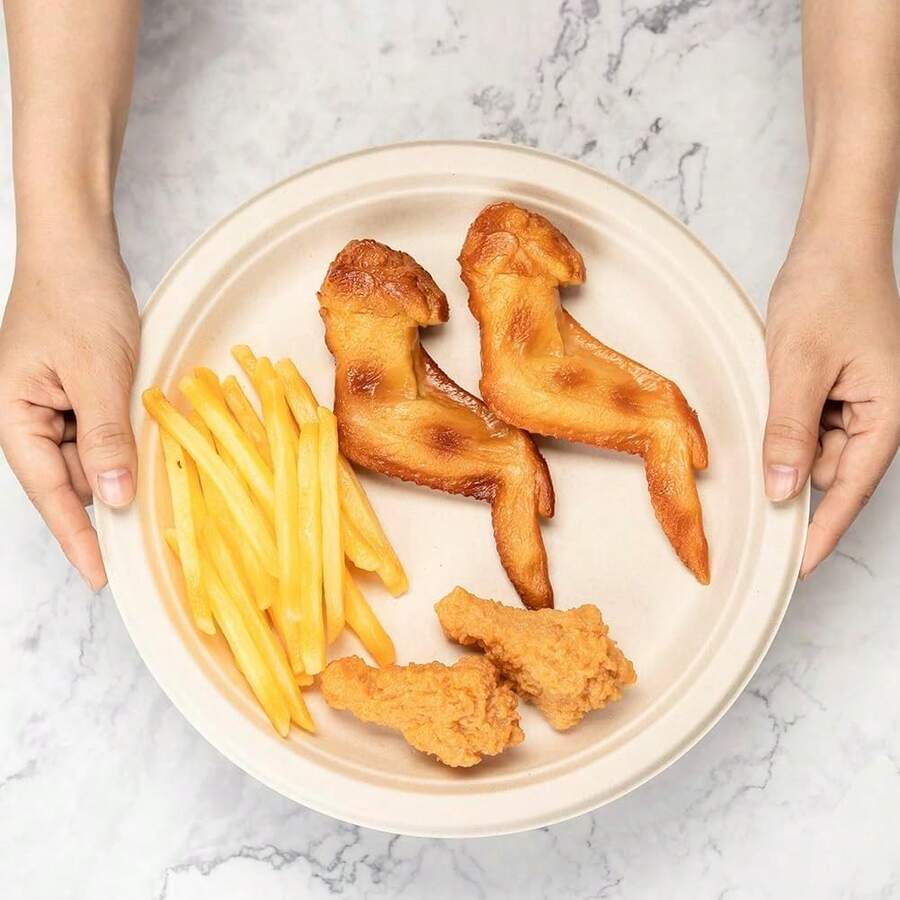 7/25/50/100个装，10英寸棕色可堆肥纸盘，天然甘蔗纤维制成，圆形。适用于日常用餐、餐厅、家庭聚会、特殊活动、餐饮服务、婚礼、派对等场合。 - 棕色 - 查看 1