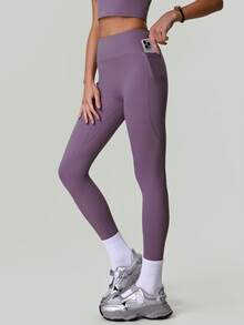 Quần tập thể dục yoga cạp cao ôm bụng dành cho nữ, có túi, thích hợp cho chạy bộ, hoạt động thể thao, tập luyện. - Màu tím - Xem 7