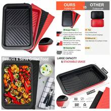 Deep Grilling Prep And Serve Trays With Lid, BBQ Tray For Marinating Raw And Cooked Food, Diswasher   Nesting Trays Black In Red - Deep Prep Trays With Lid - View 2