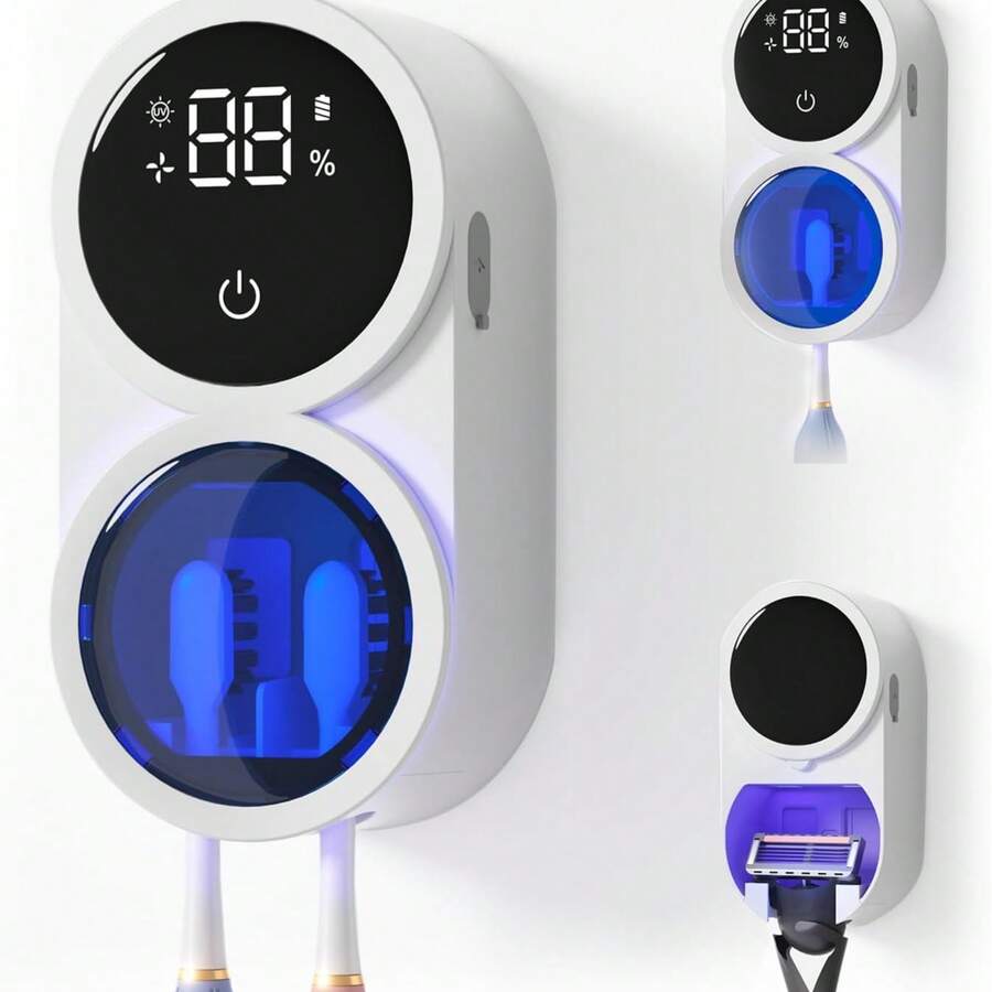1pc Rechargeable 600mAh Intelligent Sensing Wall Mounted Toothbrush Holder, Multi-Purpose Toothbrush Sterilizer, Intelligent Toothbrush Holder, Toothbrush Holder, With Automatic Air Drying Function - Multicolor - View 1