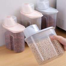 4pcs Cereal Sealed Jar 2 Powder 2 Green, Plastic Clear Container Set With Inverted Lid For Cereals, Rice, Pasta, Tea, Nuts And Coffee Beans, Plastic Food Preservation Jars, Household Kitchen Supplies, Kitchen Storage, Plastic Cereal Dispenser Storage Box - Xanh lá + Hồng - Xem 10