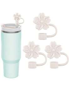 2026 Hot Item 1pc/3pcs-Flowers Straw Cover Cap For Cup, Silicone Material Straw Topper 10mm 0.4in Dust-Proof Reusable Straw Tip Covers, Suitable For Decorating All Beautiful Sippy Cups, Halloween Straw Top, Fall Cup Accessories(Pink), Mother's Day Gift - 白色 - 查看 7