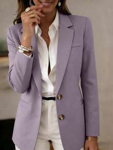 Women's Fashion Long Sleeve Lapel Decorated Lightweight Woven Fabric Regular Fit Blazer Spring - Mauve Purple - View 6