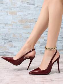 Women's New Burgundy Pointed Toe Stiletto Heels, Sexy Backstrap Commuting & Dating Versatile High Heels - Burgundy - View 4