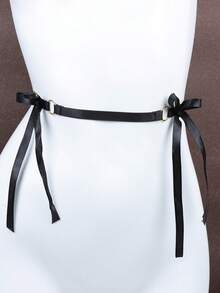 Curea elastică neagră sexy cu fundă pentru femei, potrivită pentru ținute de petrecere, carnaval, Crăciun, accesorii pentru costume de Ziua Îndrăgostiților, alte hamuri din piele PU naturală sexy, toate anotimpurile - LP-484 negru - Vizualizare 4
