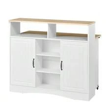 Kitchen Island With Wheels, Extendable Dining Table With Chairs, Sideboard With Ample Storage Space, Ideal For Kitchen And Dining Room As A Sideboard (White) - White - View 7