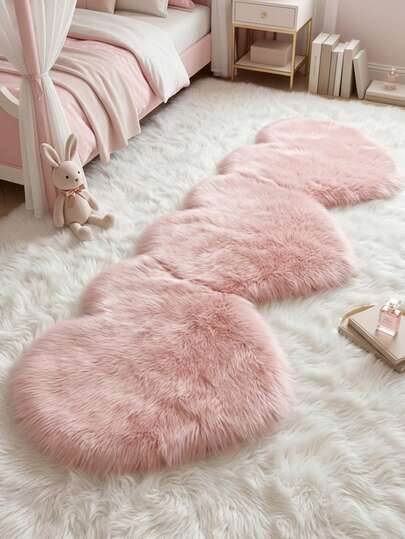 1pc Pink Heart-Shaped Faux Fur Rug, Decor For Kids Room, Cozy Carpet, Living Room Small Rug, Bedroom Rug, Home Decor, Outdoor Rug, Washable, Mother's Day Gift