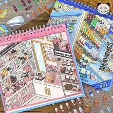 1 Book 10pcs Mini Scene Collection Book, Scene Decoration Stickers, Notebook Stickers, Small Supermarket Cartoon House, 3D Sticker Scene Book, DIY 3D Mini Scene Sticker Healing Set, Fun 3D Bookshelf Organizer Sticker Collection Book, Holiday Gift - A - View 6