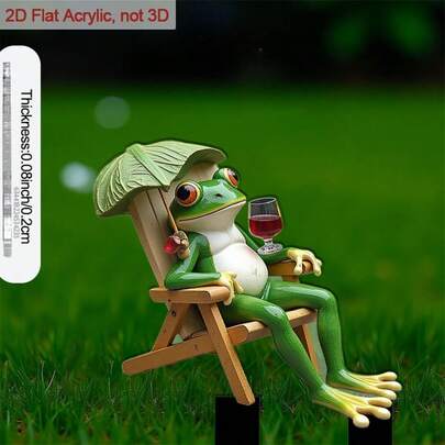 Đồ trang trí sân vườn hình ếch 2D phẳng, 1 chiếc, làm bằng acrylic - Ghế ngồi ngoài trời giống thật, thích hợp cho sân vườn, bồn hoa và chậu cây - Không cần điện.