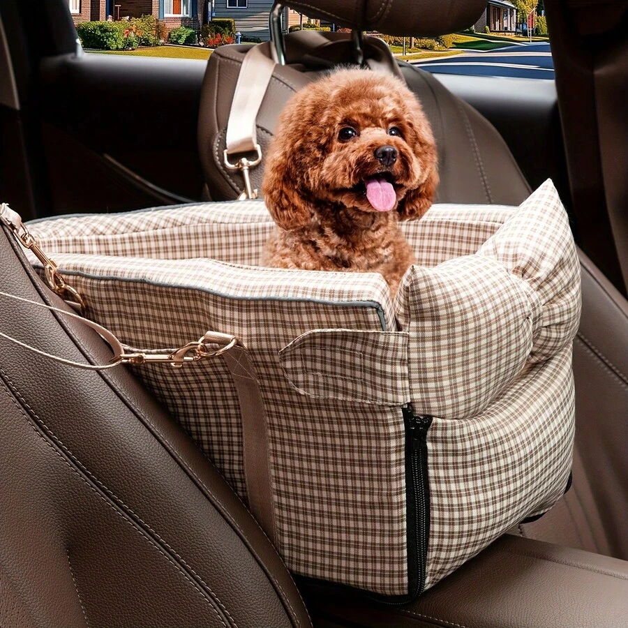 Portable Pet Booster Seat - Car Pet Travel Carrier, Handheld, Easy-Clean Surface, Soft Grip Padding, Front & Rear Seat Compatible - Essential For Dogs, Cats, And Other Pets - Yellow - View 1