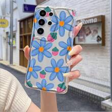 Novelty 1pc Transparent Asymmetrical Cream Protective Phone Case, Minimalist Doodle Strawberry Flower Pattern, Ideal For Daily Use For Men And Women, Compatible With IPhone 17 Pro/17 Pro Max/17 Air/17/16e/16/15/14/13/12/11, Galaxy S23/S24/S25/S26, A57/A37/A17/A07, Series - Clear - View 1