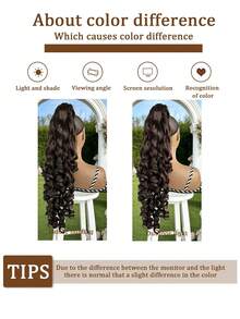 24 Inch Dark Brown Deep Wave Clip-In Ponytail Hair Extension - Heat Resistant Synthetic Fiber, Natural Curly Hair Styling Accessory, Suitable For Women's Daily Use, Daily Hairstyle Styling Accessory, Voluminous Curly Hair, Heat Resistant Fiber Wig - Dark Brown - View 7