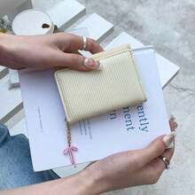 Korean Style Bow Decor Women's Short Wallet High-Quality Tri-Fold Coin & Card Purse Wallet Purse Wallet Mini Wallet Small Wallet - 粉色 - 查看 4