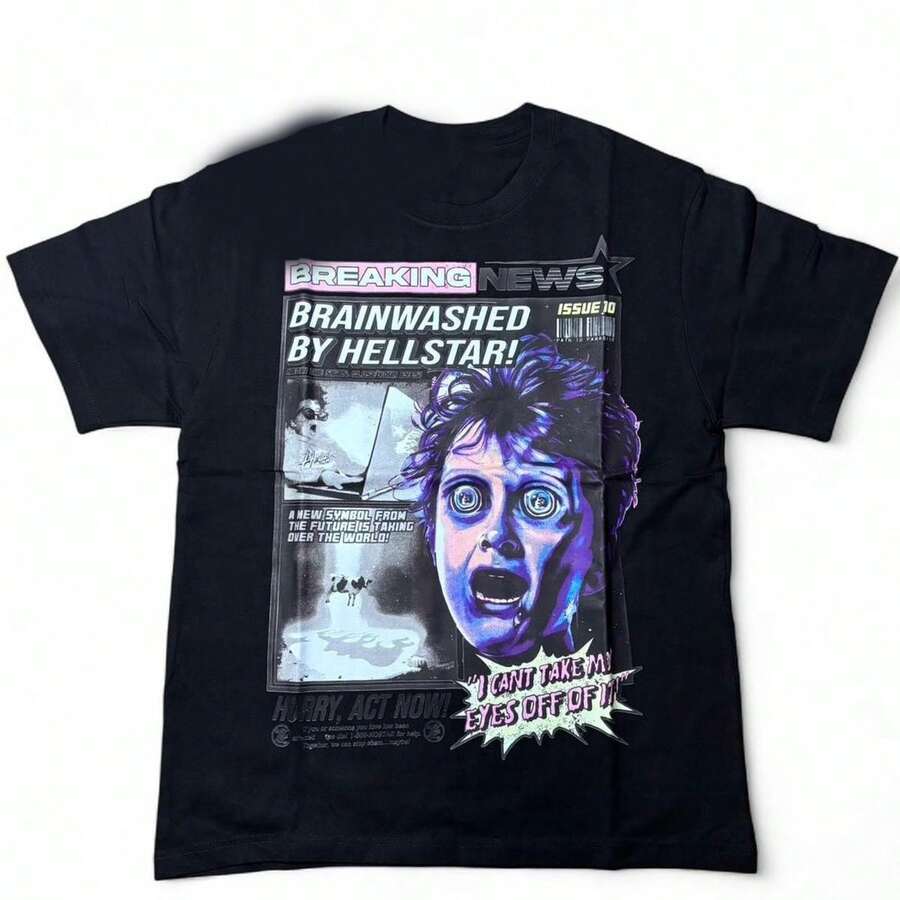 Vintage Hellstar Band Breaking News T-Shirt All Size - màu đen - Xem 1