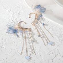 [Free Shipping]Butterfly Fairy Accessories Set - Woodland Flower Elf Crown Elf Ear Cuffs Kit For Women Renaissance Fantasy Cosplay - 藍色 - 查看 6