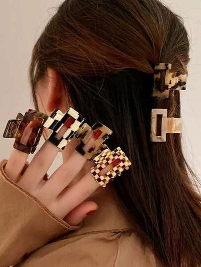 4/6pcs (3.5cm) Random Leopard Print Non-Slip Acetate Fiber Hair Clips, Suitable For Girls And Women - Firmly Holds Ponytails And Buns (4pcs Random Colors) Summer Outfits Claw Clips Beach Accessories Vacay Beach Hair Claws