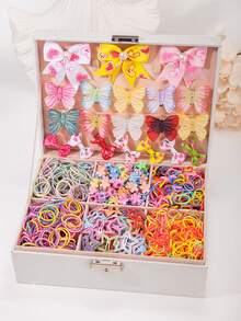 10/20/50/100/899件套女孩彩色印花蝴蝶结发夹套装，可爱雏菊发饰，弹性发圈组合，学生礼物，日常佩戴 - 彩色 - 查看 5