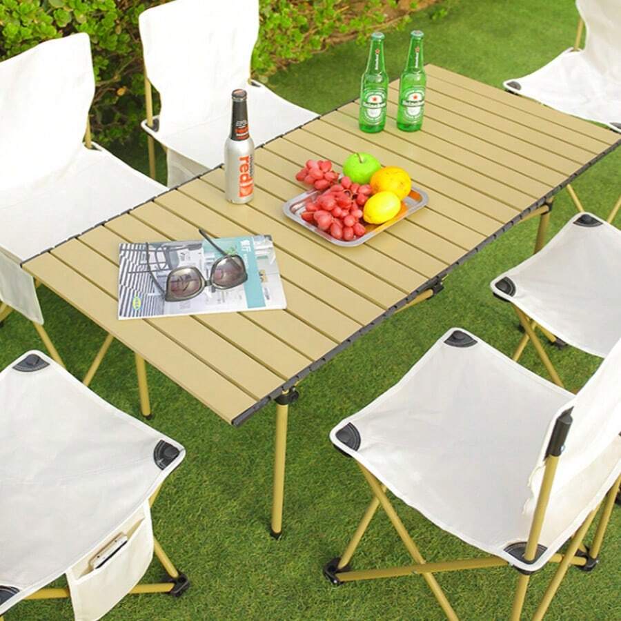 Mesa plegable de exterior tipo waffle / Mesa de picnic y camping portátil / Mesa de puesto ajustable en altura, color aleatorio - Multicolor B - Ver 1